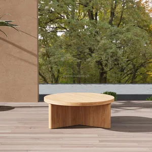 FERLYモダンカスタマイズOEM無垢材チーク屋外ガーデン家具ラウンドテーブルウッドコーヒーテーブルガーデン用
