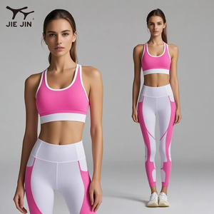 JIEJIN all'ingrosso donna rosa elastico palestra abbigliamento <span class=keywords><strong>Fitness</strong></span> due pezzi Sport Active Wear set - Product Image 3