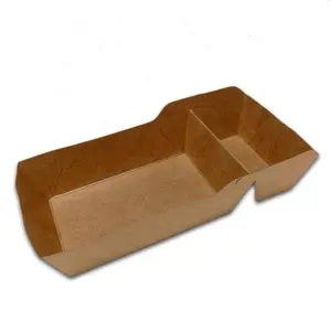 新设计标志可回收棕色牛皮纸纸板两个隔间芯片托盘，用于带走纸板食品托盘
