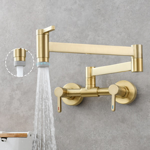 Grifo <span class=keywords><strong>de</strong></span> <span class=keywords><strong>Cocina</strong></span> Plegable <span class=keywords><strong>de</strong></span> <span class=keywords><strong>Pared</strong></span> para Llenado <span class=keywords><strong>de</strong></span> Ollas, Agua Fría y Caliente, Latón Sin Lacar, Acabado Oro Cepillado - Product Image 2
