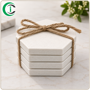 ชุดจานรองแก้วหินอ่อนหกเหลี่ยมสีขาว CCI แบบเป็นมิตรกับสิ่งแวดล้อม บรรจุกล่อง 4 ชิ้น ขนาด 4 นิ้ว สำหรับใช้ในครัว บ้าน รับประทานอาหาร และกาแฟ - Product Image 1