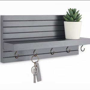 Wooden Key Holder Wall Mount Entryway <b>Shelf</b> Solid Wood Mail Rack With <b>Hooks</b> For Storage And Organization - Product Image 4