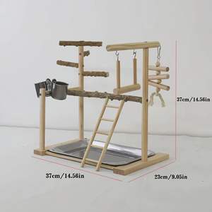 Doğal ahşap çevre dostu kuş Cockatiel papağan için <span class=keywords><strong>stand</strong></span>ı-levrek <span class=keywords><strong>stand</strong></span>ı çıkarılabilir tepsi 2 paslanmaz çelik bardak salıncak - Product Image 2