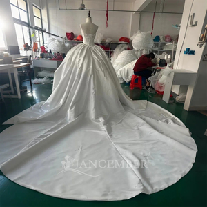 Wx70 Ivory Bridal Ball Gown Strapless Soft Satin <b>Wedding</b> Dresses Ball Gown Long Cathedral Train For Women Jancember - Product Image 6