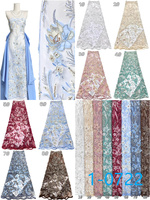 Tissu en dentelle YZ brodé de luxe pour fêtes, tissu en filet coloré avec sequins et perles pour robes de soirée, tissu brodé