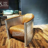 Schwarzer Echtleder-Sessel Metall-Aluminium Aviator-Stuhl Vintage Industrieller Antiker Amerikanischer Wohnmöbel Club-Café-Sitzgelegenheit