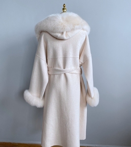 QIUCHEN QC21007 Nouvelle Arrivée Vente Chaude <span class=keywords><strong>Manteau</strong></span> d'Hiver <span class=keywords><strong>Femme</strong></span> en <span class=keywords><strong>Laine</strong></span> Cachemire à Col en Vraie Fourrure de Renard Mode Grossiste - Product Image 3