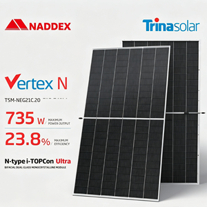 ราคาโรงงาน แผงโซลาร์เซลล์ <span class=keywords><strong>Trinasolar</strong></span> <span class=keywords><strong>Vertex</strong></span> N TSM-NEG21C.20 735W N-type I-TOPCon Ultra Bifacial Dual Glass Monocrystalline - Product Image 1