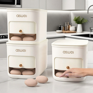 Aswei Egg <b>Storage</b> <b>Box</b> <b>Stackable</b> Fresh Keeping Food Grade PP Plastic Kitchen Organizer with Flip Top Lid - Product Image 1