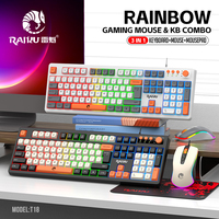 RAIKU T18 Wired Gaming Keyboard and Mouse Set Tri Color Spherical Keycaps Volume Knob for PC Gamer