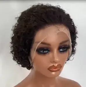 Cheap bob pixie curls lace frontal wig with baby hair, bigger/normal lace size 13*4 full frontal lace wig