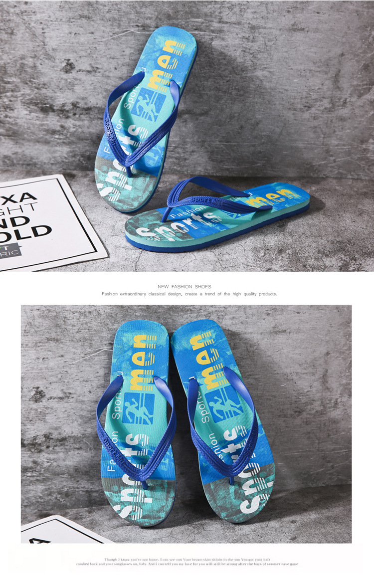 Print Flat Beach Shoes Fashion Men PVC Slippers PE Small Heel Sublimation Flip Flops White Logo