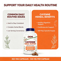 Capsules de piment de Cayenne en marque blanche OEM, 360 unités, 500 mg, Complément alimentaire