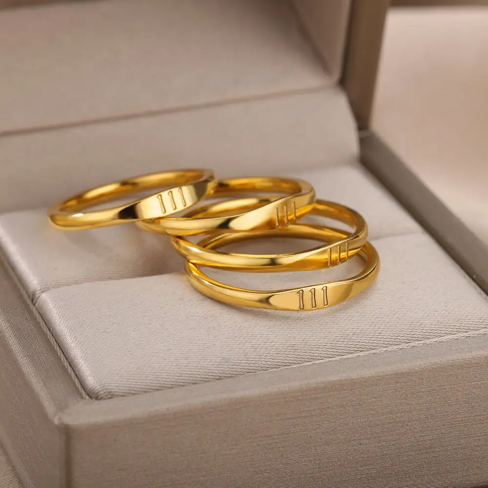 Wannee OEM cincin baja tahan karat untuk wanita, Perhiasan baja tahan karat lapis emas halus Digital 111-999 nomor malaikat