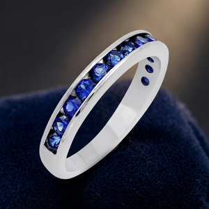 Gourik Blue Sapphire 925 Sterling <b>Silver</b> Prong Setting <b>Silver</b> Minimalist <b>Eternity</b> Band <b>Ring</b> for Women's Wedding - Product Image 3
