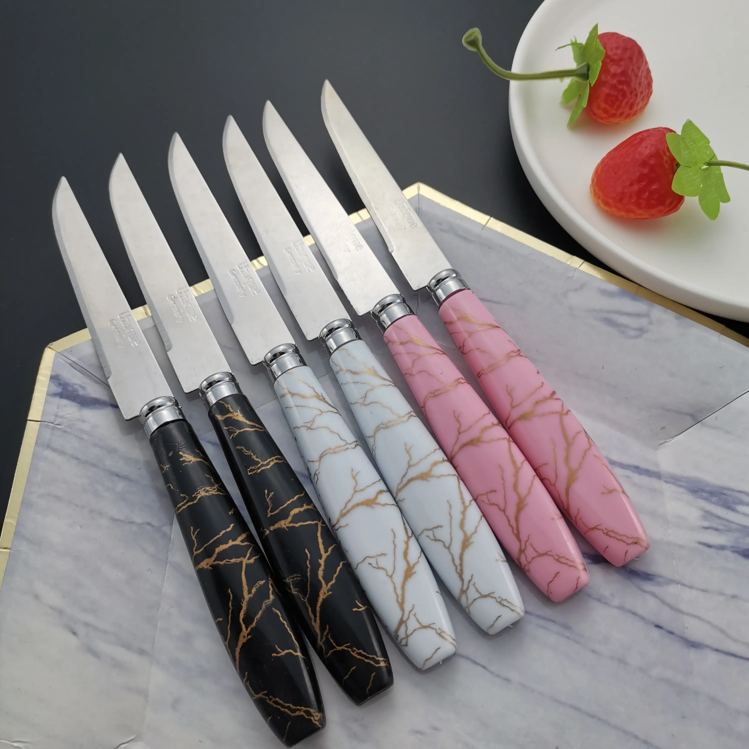 3 renk meyve bıçağı seti baskı desen paslanmaz çelik bıçak