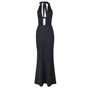 Robe dos nu pour femme, nouvelle collection été <span class=keywords><strong>2022</strong></span>, couleur unie, col licou, dentelle ajourée - Product Image 4