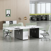 Poste de travail modulaire moderne pour 4 personnes avec cloisons en bois écologiques, montage facile, bureau individuel autoportant pour personnel