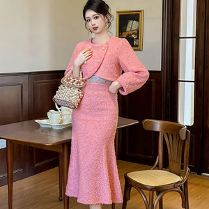 ZYHT 11198 inverno <span class=keywords><strong>abiti</strong></span> due pezzi giacca di <span class=keywords><strong>Tweed</strong></span> donna gonna Set cappotto corto a maniche lunghe e gonna Midi - Product Image 2