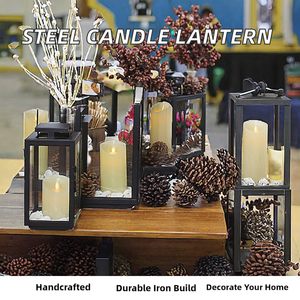 Faroles de vela portátiles de hierro tradicionales hechos a mano para bodas, decoración del hogar, estilo hotel de fábrica - Product Image 2