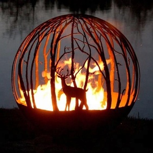 Esfera de Fuego Decorativa de Acero Corten, Cortada con Láser, con Patrones Personalizados, Rústica, Ecológica, Esfera Hueca de Metal - Product Image 4