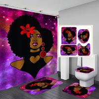Rideau de Douche Carré Imprimé Personnalisé Premium Imperméable 4 Pièces Femme Afro-Américaine
