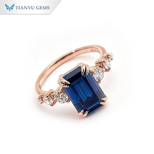 Bague de fiançailles/mariage Tianyu personnalisée en or rose 14 carats avec moissanite bleue <span class=keywords><strong>Borland</strong></span> taille émeraude 5 carats pour femme, taille US 9.5 - Product Image 3