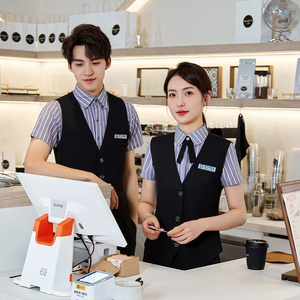 Venta al por mayor Bar Catering Hotel <span class=keywords><strong>Restaurante</strong></span> Café Logo Personalizado Ropa DE TRABAJO Personal Uniforme Camarero Camarera Camisa Hombres Mujeres <span class=keywords><strong>Camisas</strong></span> - Product Image 2