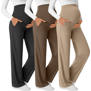 Paquete de 3 Pantalones Anchos de Maternidad para <span class=keywords><strong>Mujer</strong></span>, Pantalones Deportivos Elásticos de Cintura Alta para Embarazo con Bolsillos Laterales - Product Image 4