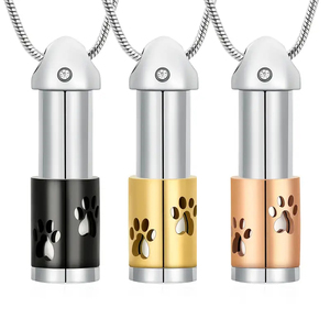 Paw Print <span class=keywords><strong>Bullet</strong></span> Crema tion Urne Halskette für Asche Edelstahl Memorial Crema tion Schmuck für Loved One's <span class=keywords><strong>Ashes</strong></span> Anhänger - Product Image 1