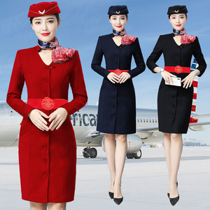 Flight Attendant Dress Three Quarter Sleeve Polyester Uniform For Airline Workwear Autumn Winter Elegant Professional Attire - Product Image 2