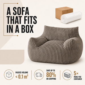 Goedkope Beanbag Sofa, vloersofa, compressieverpakking, geribbelde corduroy, moderne gebogen vorm voor thuis lezen en ontspannen - Product Image 2