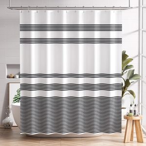CF 72x72 pouces tissu <span class=keywords><strong>rideau</strong></span> <span class=keywords><strong>rayé</strong></span> rustique tissu lavable <span class=keywords><strong>noir</strong></span> <span class=keywords><strong>blanc</strong></span> ferme salle <span class=keywords><strong>de</strong></span> bain <span class=keywords><strong>rideau</strong></span> <span class=keywords><strong>de</strong></span> <span class=keywords><strong>douche</strong></span> ensembles avec 12 crochets - Product Image 1