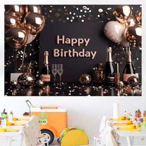 Bannière de fond 3D dorée et noire en polyester pour décoration murale de fête d'<span class=keywords><strong>anniversaire</strong></span> - Product Image 3