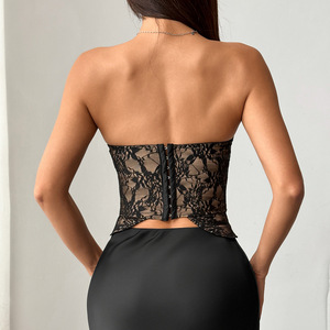 Top Corto de Encaje Sexy para Mujer, Ajustado, Estilo Bustier, con Mangas Irregulares y Transpirables, para Verano - Product Image 5