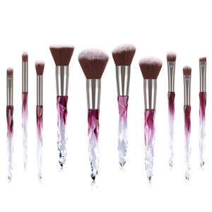 Venta al por mayor 10PCs Nylon Hair Make Up Brush Sets Transparent Glitter Bling Crystal Mango Maquillaje - Product Image 3