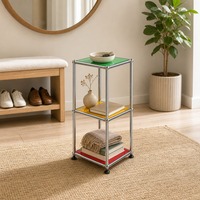 Table basse compacte légère en verre trempé avec structure en acier inoxydable 304, table à thé pour salon, mobilier modulaire en métal