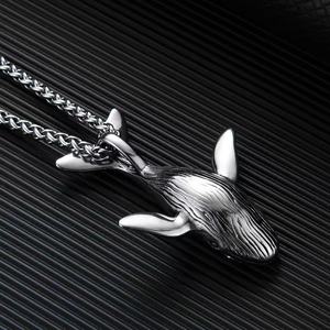Yunnique – collier avec pendentif en forme de baleine en acier inoxydable, bijoux unisexes en forme d'animal, cadeau - Product Image 2