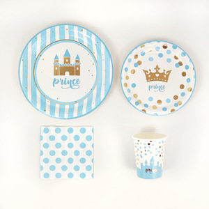 Decoraciones para Fiesta de Cumpleaños de Príncipe DAMAI, Platos, Servilletas y Vasos Desechables, Azul Dorado, Castillo, Corona, Vajilla para Fiesta de Princesa - Product Image 6