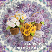 Panier en crochet de tournesols et de marguerites en gros, petites fleurs en pot tissées à la main pour la décoration de la maison et du bureau à Pâques