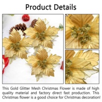 Flor de Poinsettia Navideña de Tela Dorada con Acento Floral de 7.8 Pulgadas para Decoración de Árboles de Navidad, Colección Festiva, Venta al por Mayor