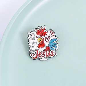 Broche de Esmalte con Diseño de Gallo Rojo de Jesús, Joyería Religiosa con la Frase 'Why You Wall Trying Test the Jesus in Me', para Bolsillo o Solapa - Product Image 1