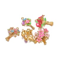 Pendentif Fleur 3D en Émail Plaqué Or 18K en Acier Inoxydable, Breloque Bouquet Floral Goutte d'Huile pour Fabrication de Bijoux, Cadeau d'Anniversaire