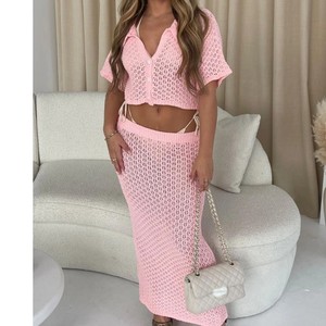 Conjunto de Dos Piezas de Punto y Crochet para Mujer, Cárdigan Multicolor con Botones y Falda, a la Moda - Product Image 6