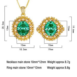 Joyería Vintage Ecológica, Chapada en Oro sobre Cobre, con Circonita Verde de 10*12mm, Conjunto de Collar y Anillo Floral para Mujer - Product Image 3