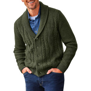 Fall Winter Warm <b>Men's</b> <b>Cardigan</b> Classic American <b>Shawl</b> <b>Collar</b> Cable Knit Button Front Casual Knitted Sweater - Product Image 5