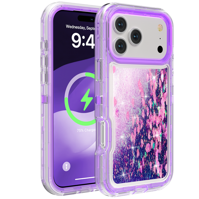 Heavy Duty Liquid Quicksand Case for iPhone 17 Pro Max Shockproof Rugged Cover with Flowing Sand Pattern & Anti-Drop Protection