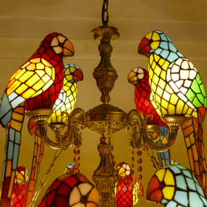 <span class=keywords><strong>Lampadario</strong></span> a sospensione con cesto di rose in vetro colorato, decorazione con pappagalli, luci a sospensione per hall di hotel - Product Image 6