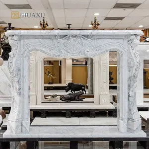 Huaxu Mantel marmer alami desain kustom perapian marmer Carrara Putih berdiri bebas Interior Mantel marmer Italia