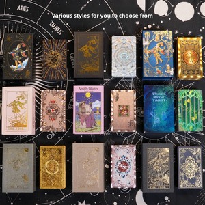 Tarjetas de <span class=keywords><strong>Tarot</strong></span> de PVC Plástico Impermeables Personalizadas al por Mayor con Lámina Dorada, Baraja de <span class=keywords><strong>Tarot</strong></span> Negra de Lujo, Caja de Color y Guía - Product Image 4